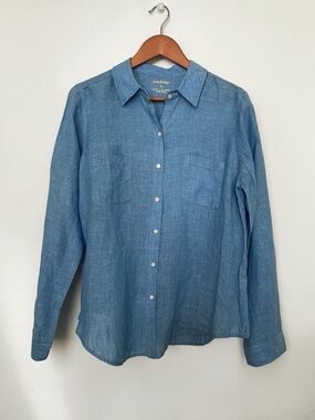 Lilly Pulitzer Sea View Long Sleeve Button Down 100% Linen Shirt Size M